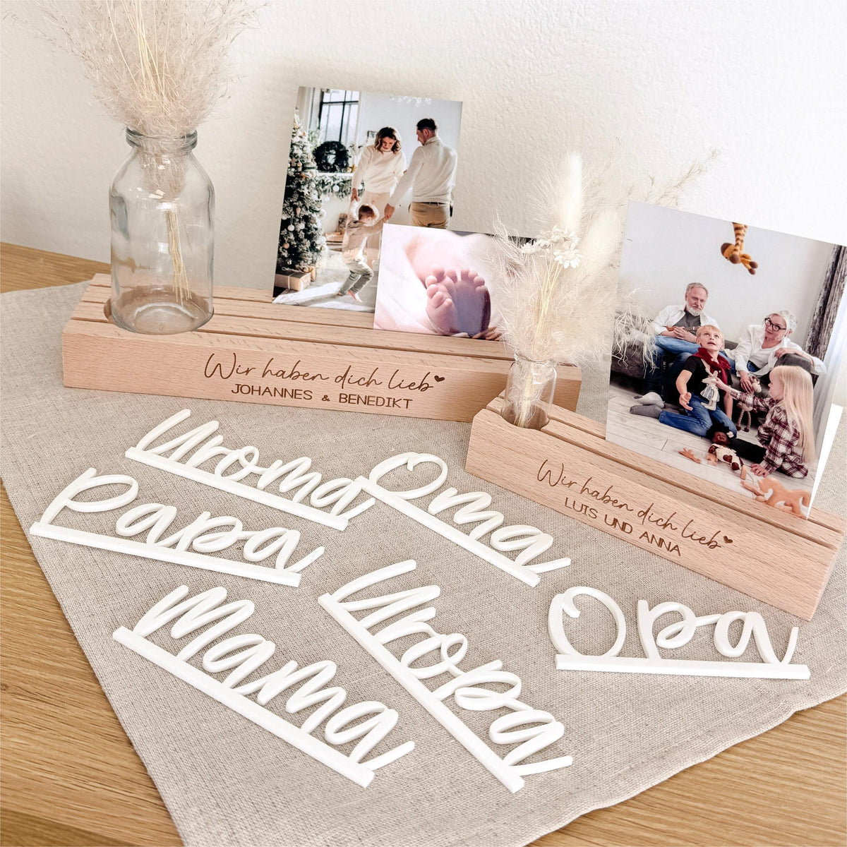 Personalized Photo Gift For Dad Names Wooden Card holder Picture ledge