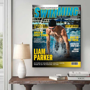 Personalized Swimming Magazine Cover, Custom Swimmer Magazine Cover, Swimming Athlete Gift, Unique Gifts For Swimmers, Swim Team Gifts