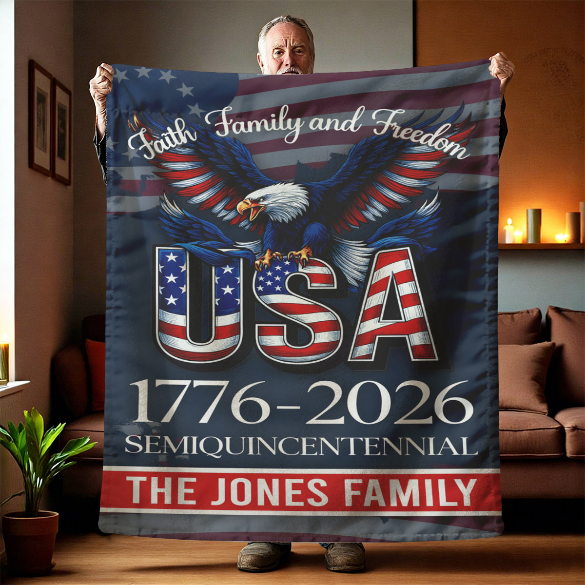 Custom Name Faith, Family & Freedom America 250 Years Patriotic Blanket