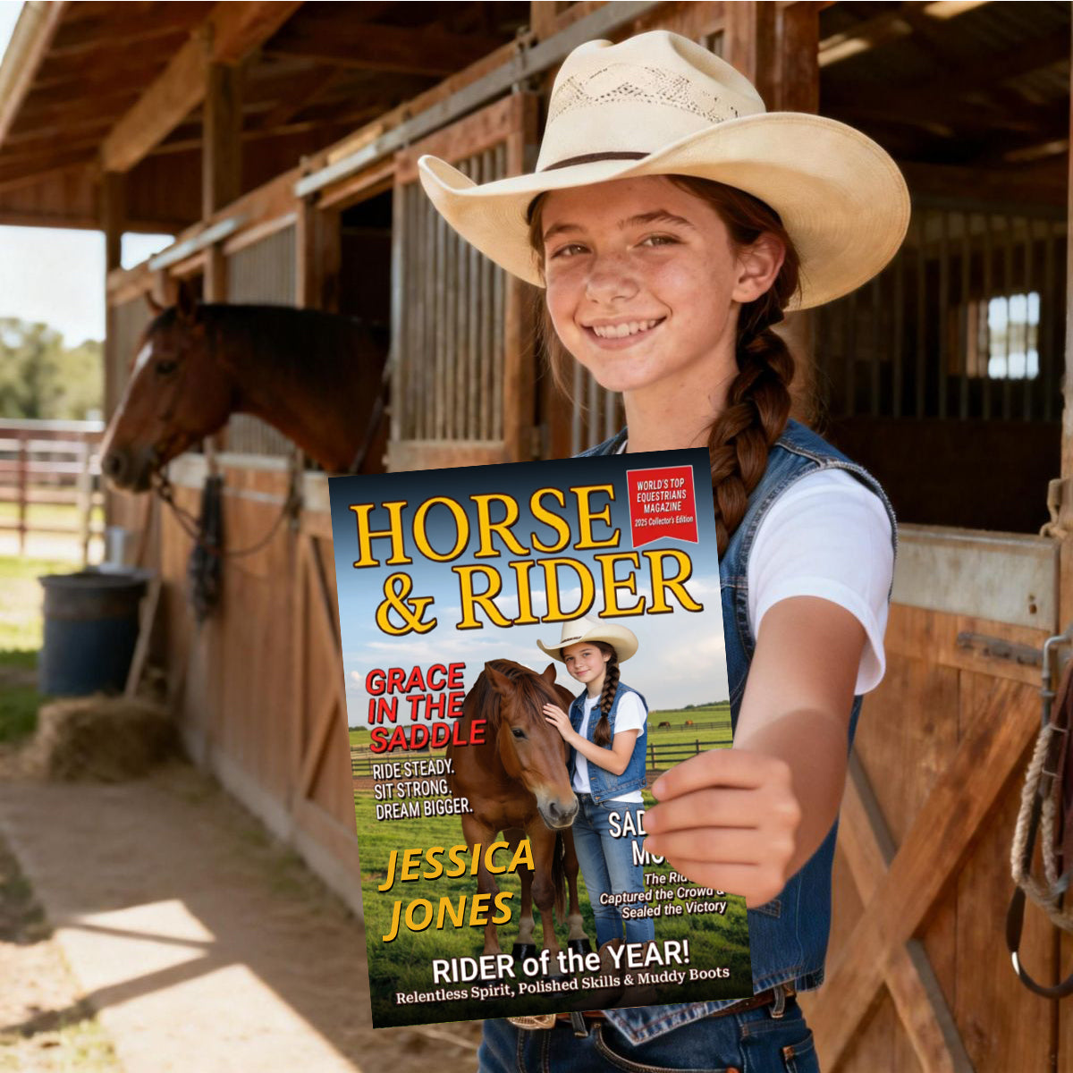 Born To Ride Custom Photo HORSE & RIDER Magazine Cover Personalized Gift for Horse Lovers