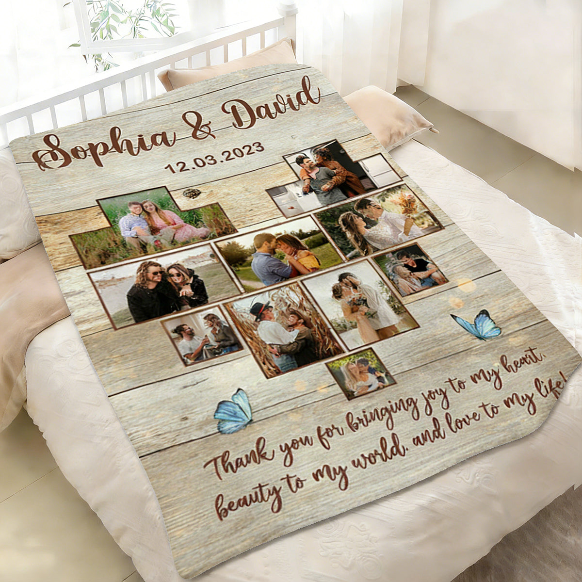 Custom Heart Photo Collage Blanket, Anniversary Collage Gift for Boyfriend, Girlfriend, Personalized Wedding Photo Gift