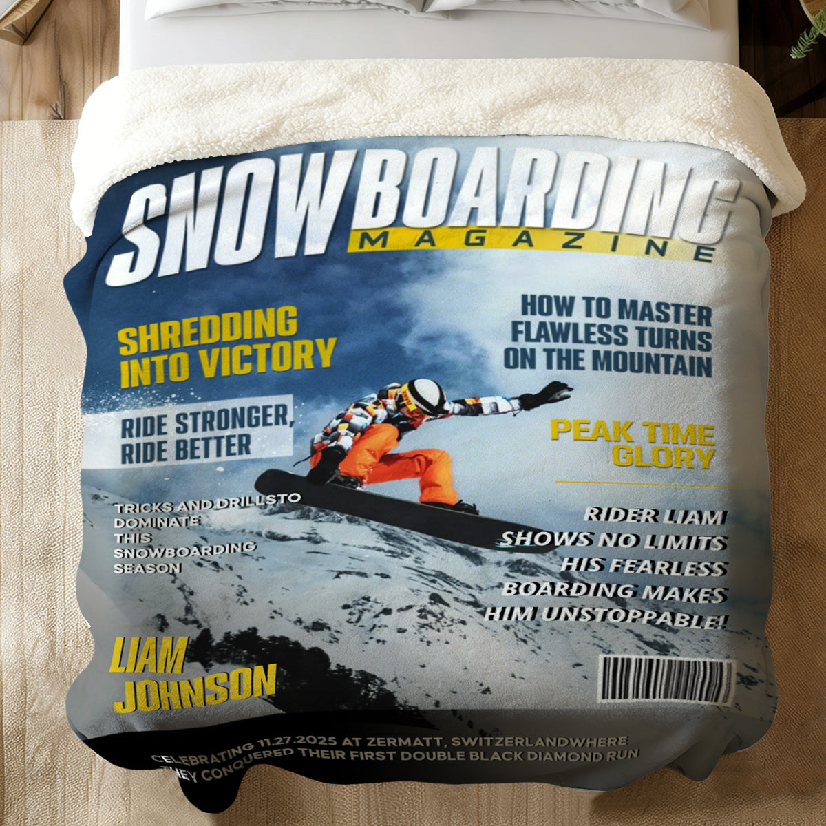 Personalized Snowboarding Magazine Cover Blanket, Snowboarding Player Gift, Unique Gifts For Snowboarding Lover