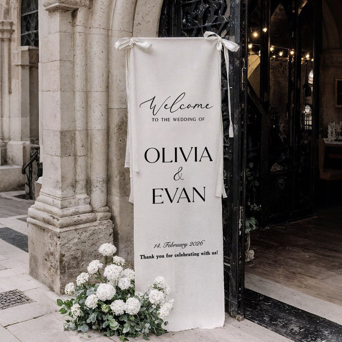 Custom Wedding Welcome Sign | Personalized Fabric Banner for Ceremony or Reception Entrance | Engagement Party Sign