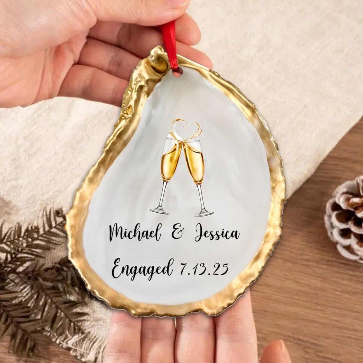 Just Engaged - Personalized Custom Oyster Shell Shape Acrylic Ornament