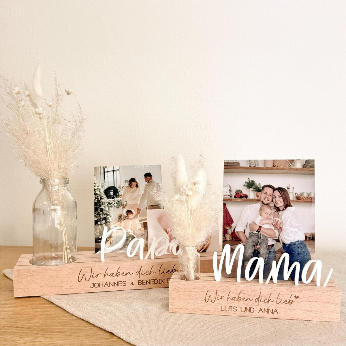 Personalized Photo Gift For Dad Names Wooden Card holder Picture ledge