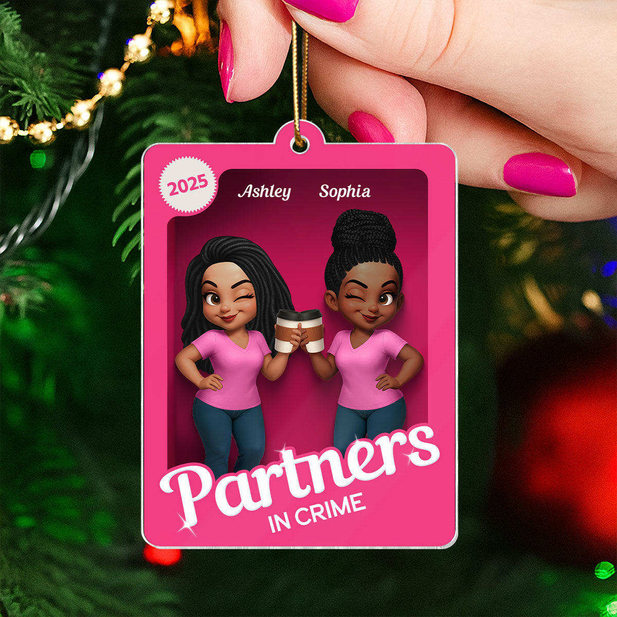Besties Sisters Pink Toy Box Personalized Acrylic Ornament, Gift for Besties, Best Friends