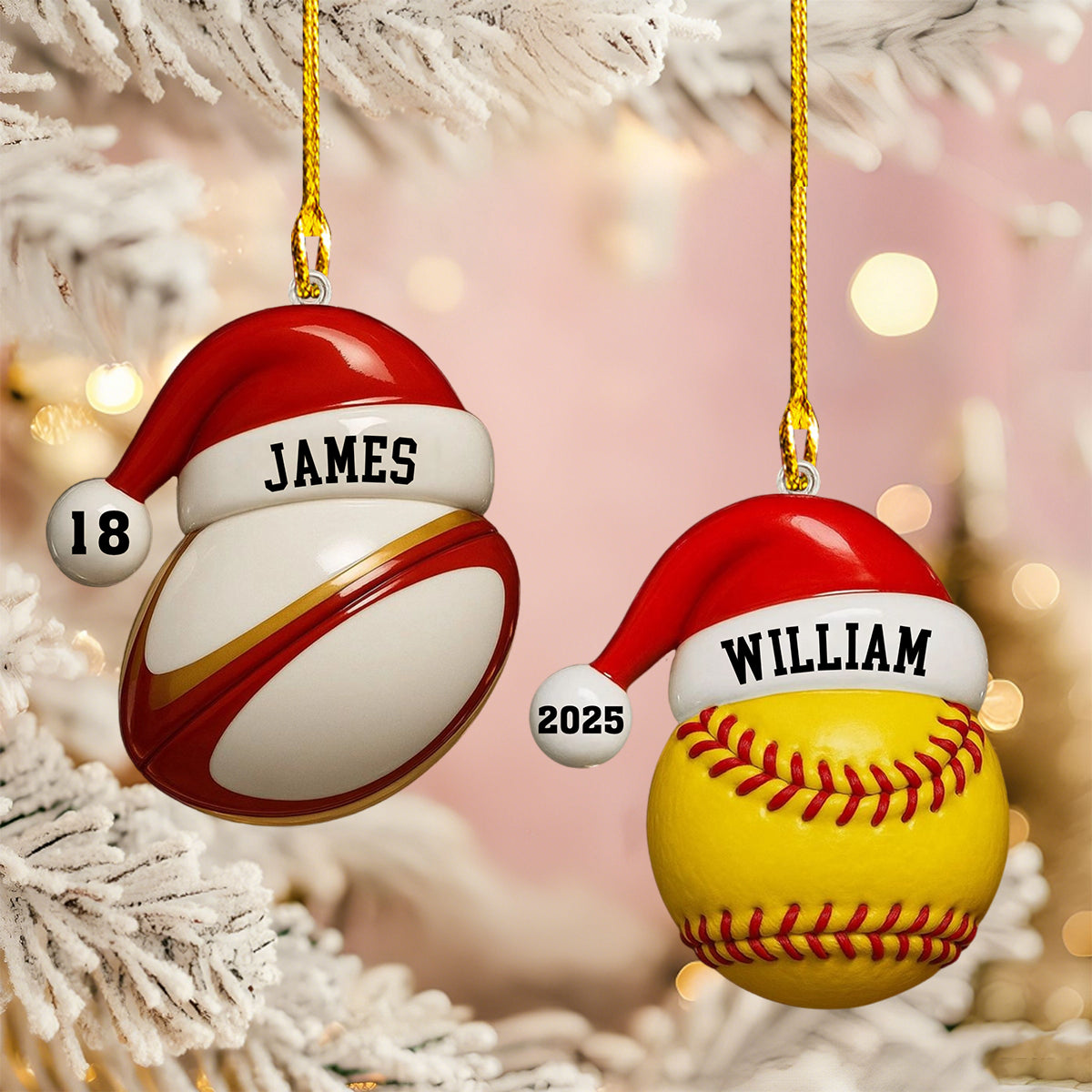 Santa Hat - Personalized Rugby Lacrosse Cricket Boxing Wood Ornament Gift For Sports Fans And Athletes