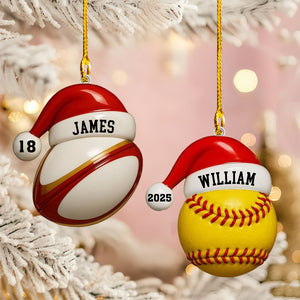 Santa Hat - Personalized Rugby Lacrosse Cricket Boxing Wood Ornament Gift For Sports Fans And Athletes