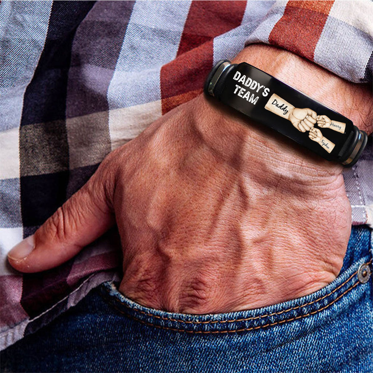 Daddy's Team Fist Bump Personalized Bracelet,Father's Day Gift For Dad, Gift for Husband, Gift for Grandpa