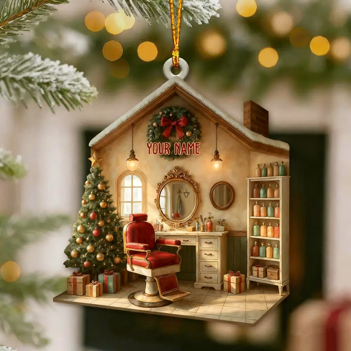 Personalized Custom Name Hair Salon Ornament, Hair Salon Christmas Decoration