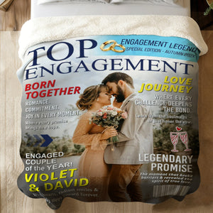Personalized Custom Couple Photo Engagement Magazine Cover Blanket, Wedding Keepsake