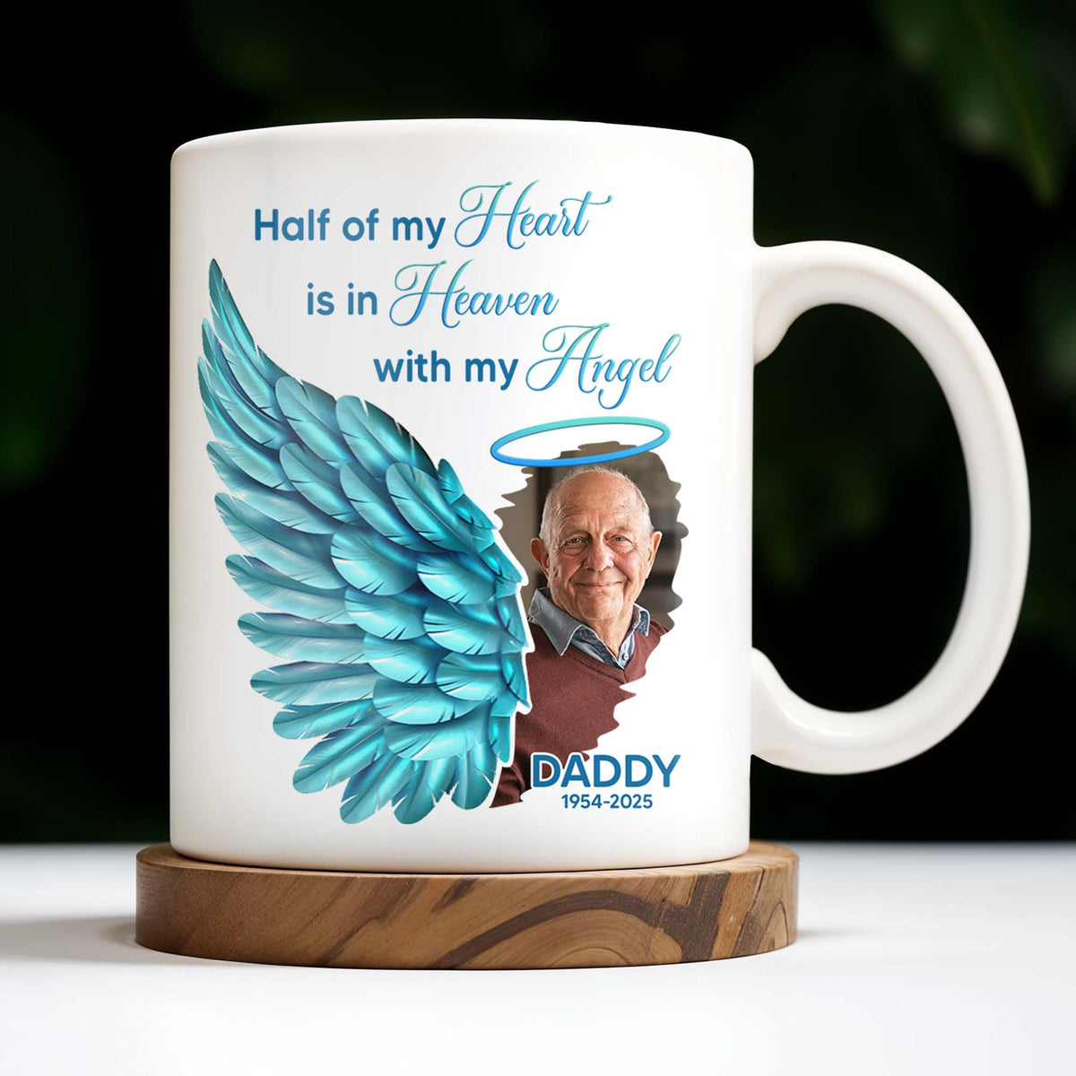 Half Of My Heart In Heaven With My Angel Wings, Personalized Custom Coffee Mug