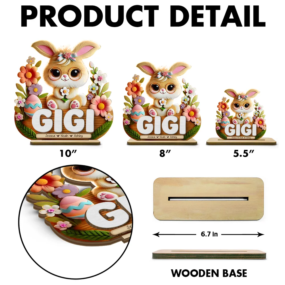 Mom Grandma's Easter Magic With Cute Bunny Engraved Standing Wooden Plaque, Heartfelt Personalized Mother's Day Gift