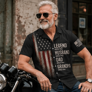 Father's Day Gift For Grandpa – Personalized Hawaiian Shirt "Legend: Husband, Dad, Papa" With American Flag