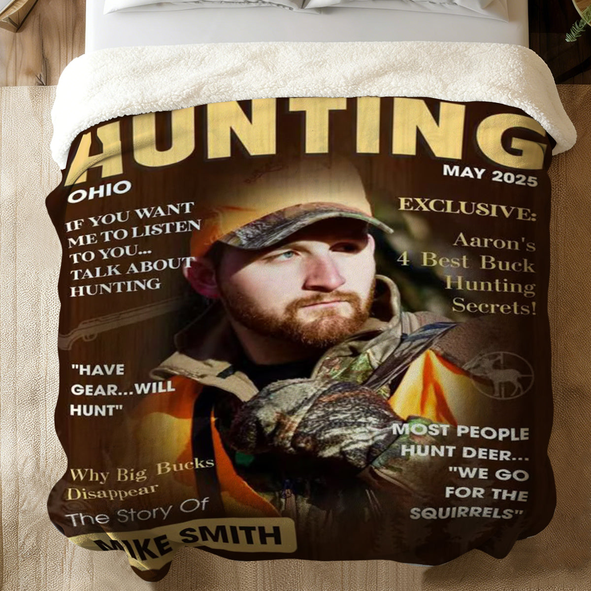 Personalized Hunter Magazine Cover Blanket, Custom Gift For Hunter, Hunting Gift For Man