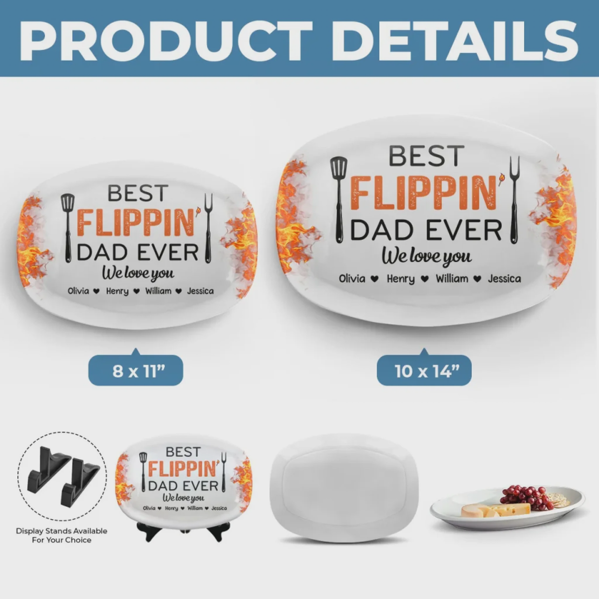 Father's Day Gift For Dad & Grandpa – Personalized "Best Flippin' Dad Ever" Family Platter