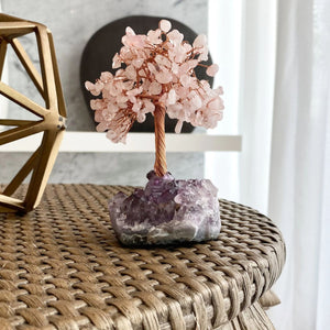 Crystal Tree Rose Quartz Tree Of Life with Amethyst Base - Amethyst Tree, Rose Quartz Tree