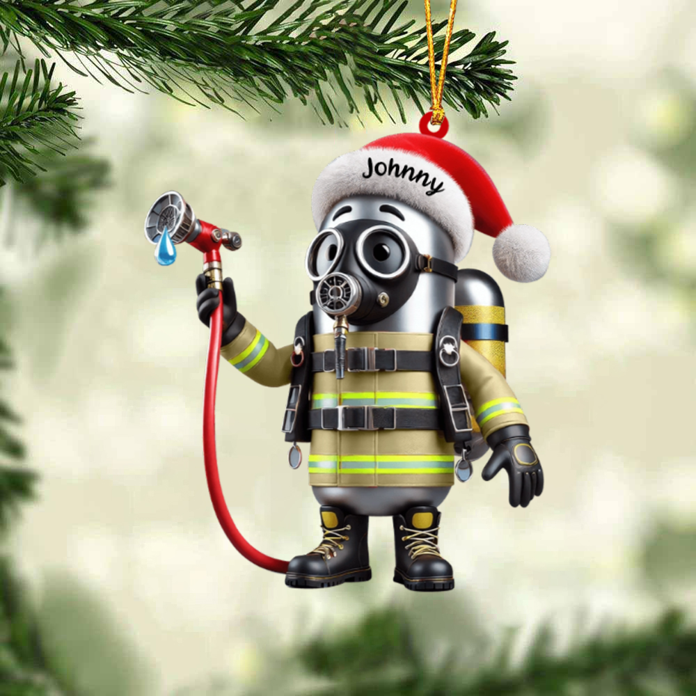 Custom Name Personalized Cute Cartoon Fire Fighter Ornament