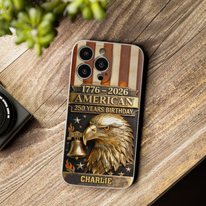 250th Anniversary - Personalized Bald Eagle Leather Phone Case