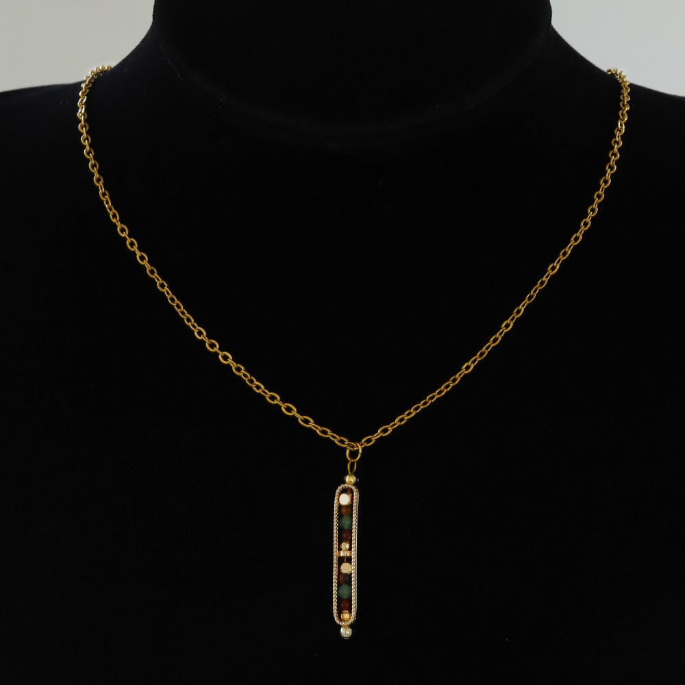 Small Stone Bead Pendant Card Necklace, Amethyst Collar Chain