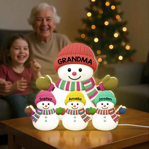 Heartwarming Christmas Grandma Grandkids Snowman Together - Personalized Light Box - Gift For Grandmas