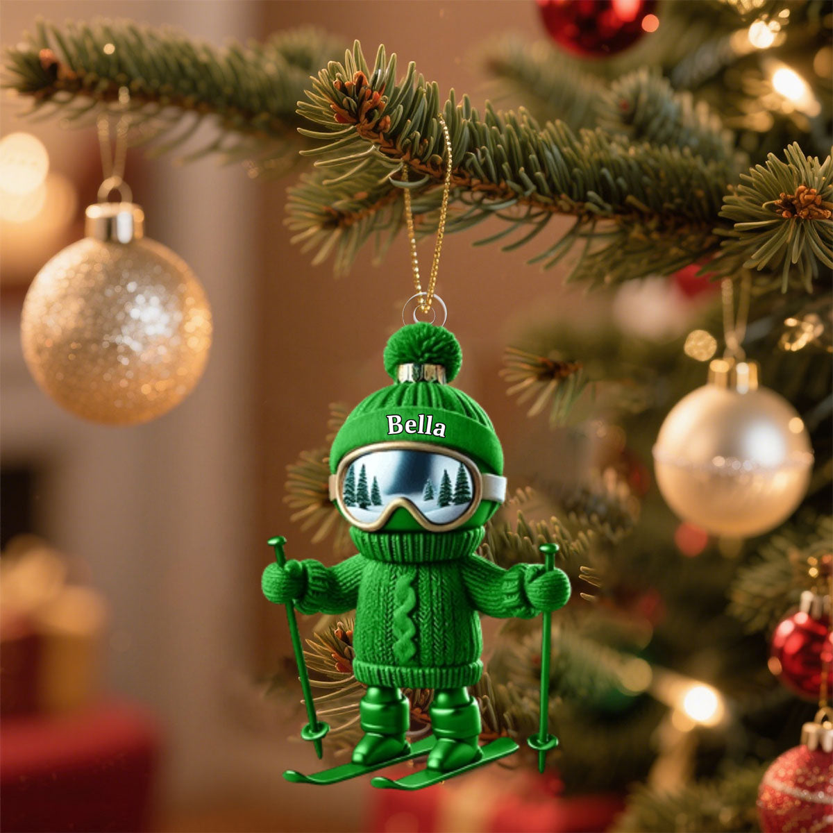 Custom Name Skiing Ornament Personalized Acrylic Ornament Christmas Gift for Skiing Lover