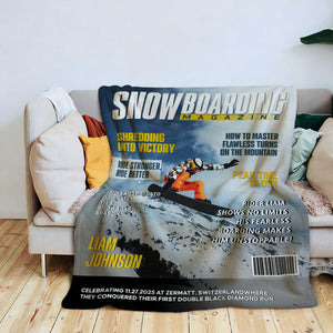 Personalized Snowboarding Magazine Cover Blanket, Snowboarding Player Gift, Unique Gifts For Snowboarding Lover