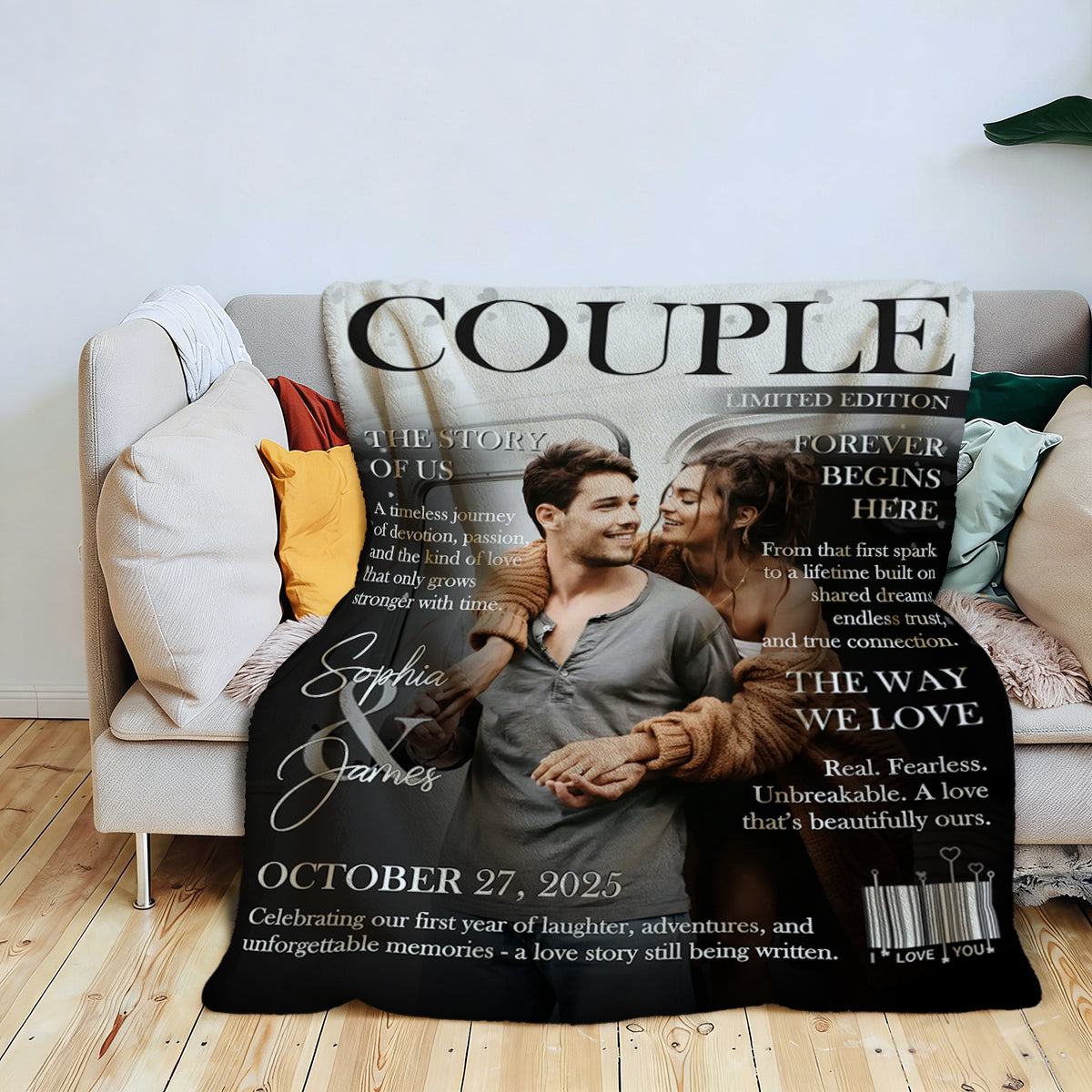 Personalized Couple Magazine Cover Blanket, Romantic Couple Gift, Wedding Gift