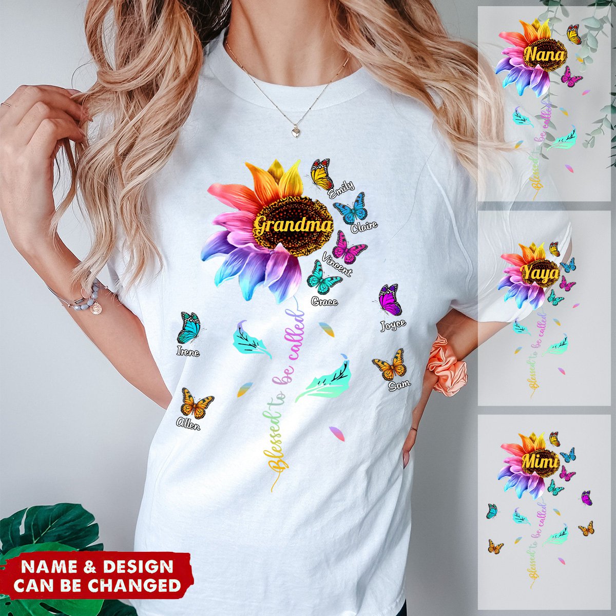 Personalized Grandma Colorful Sunflower With Butterflies Pure cotton T-shirt