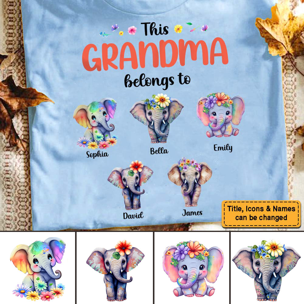 Personalized This Grandma Belongs To Elephant T-Shirt