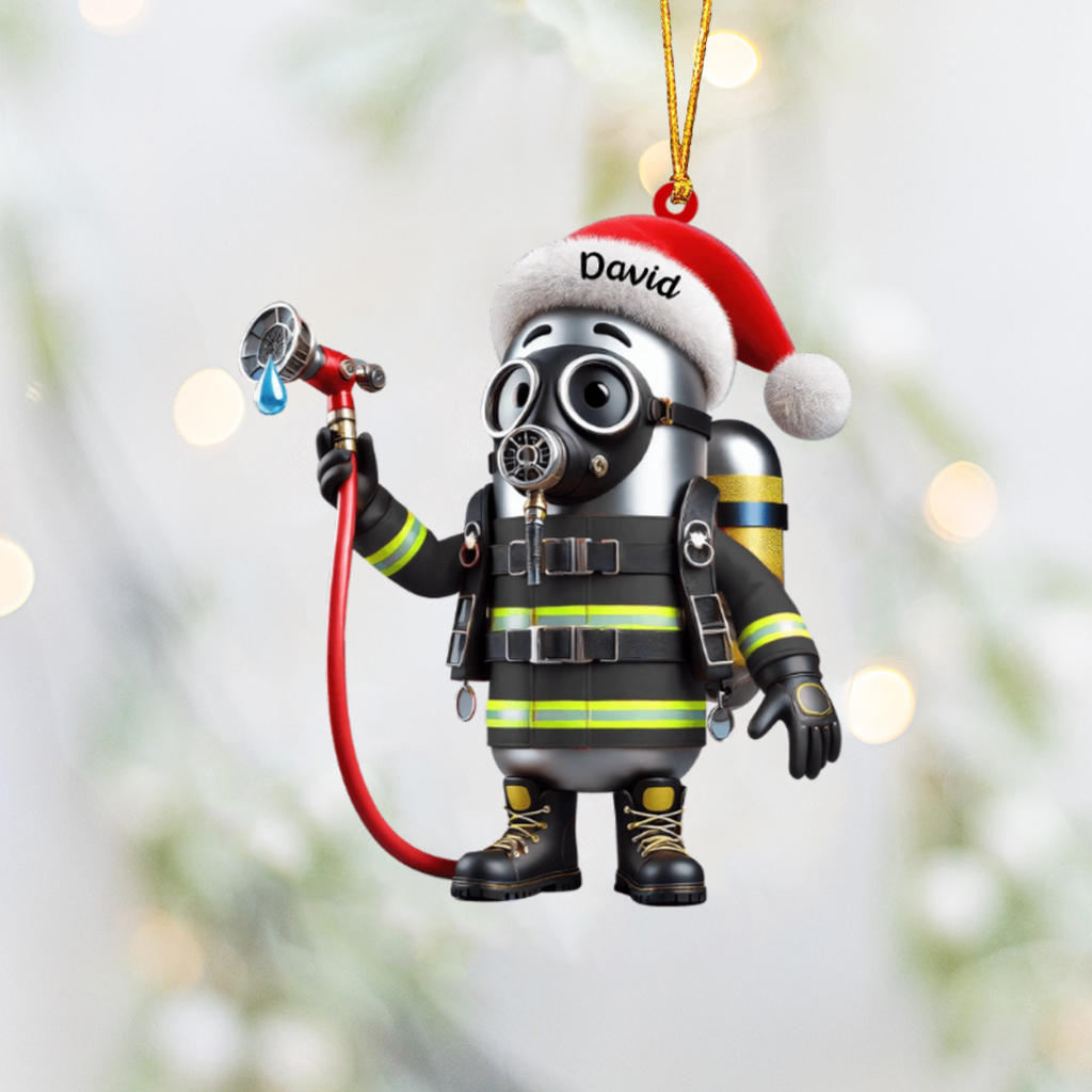 Custom Name Personalized Cute Cartoon Fire Fighter Ornament