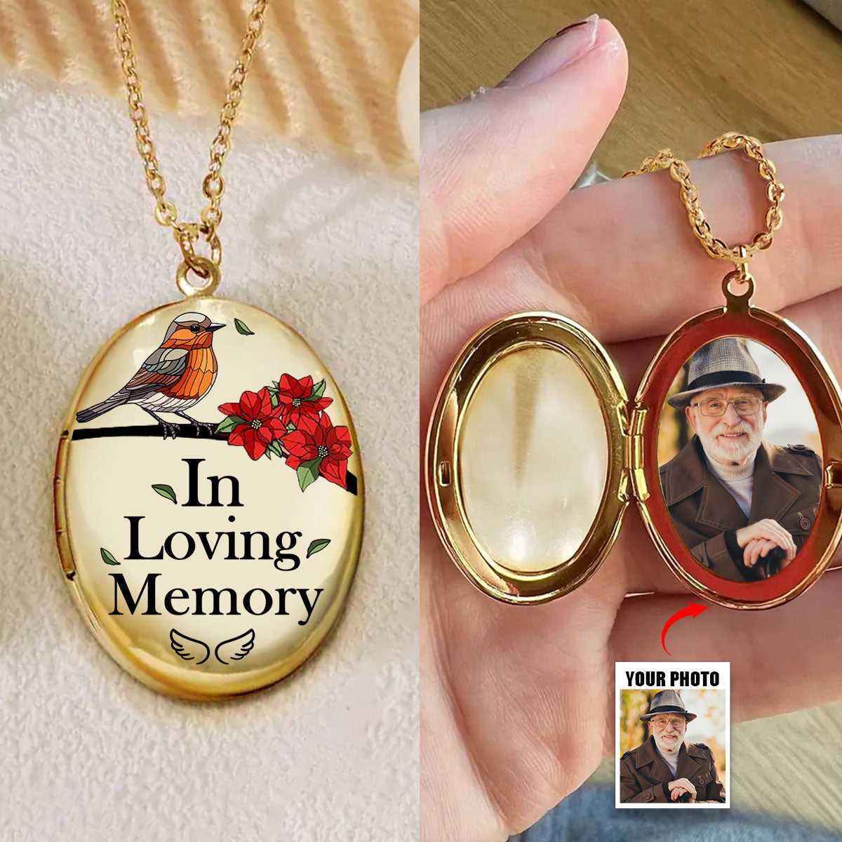 Custom Photo Memorial In Loving Memory Locket Necklace, Forever In My Heart