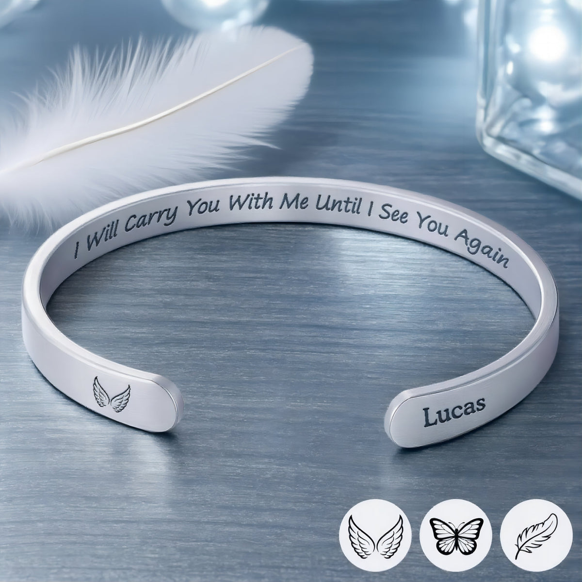 I Will Carry You With Me - Memorial Personalized Custom Bangle Bracelet Cuffs - Sympathy Gift For Family Members