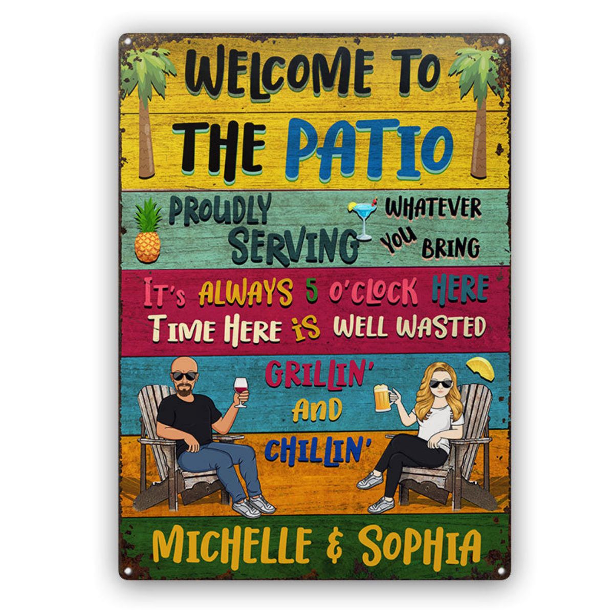 Patio Welcome Grilling Proudly Serving Whatever You Bring -Couple Single - Backyard Sign - Personalized Classic Metal Signs