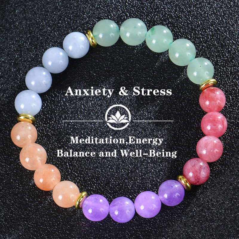 Seven Colored Stone, Tiger Eye Stone Bracelet - 7 Chakras Card Bracelet