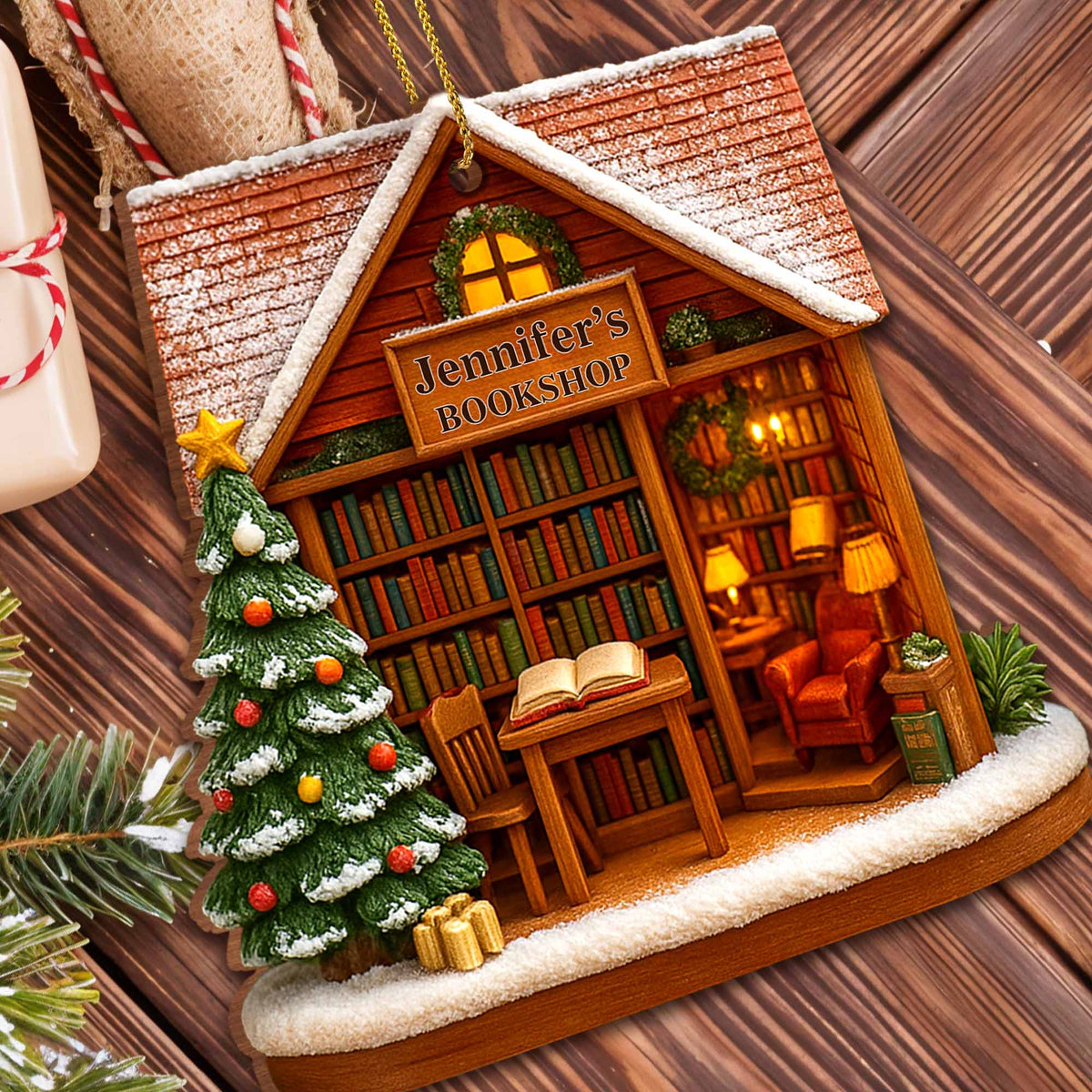 Gift For Book Lovers, Find The Perfect Story In A Charming Bookshop, Personalized Wood Ornament