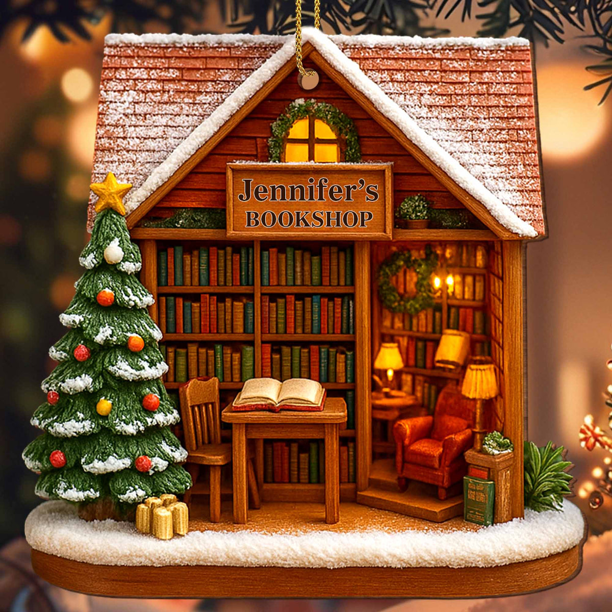 Gift For Book Lovers, Find The Perfect Story In A Charming Bookshop, Personalized Wood Ornament