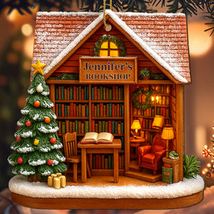 Gift For Book Lovers, Find The Perfect Story In A Charming Bookshop, Personalized Wood Ornament
