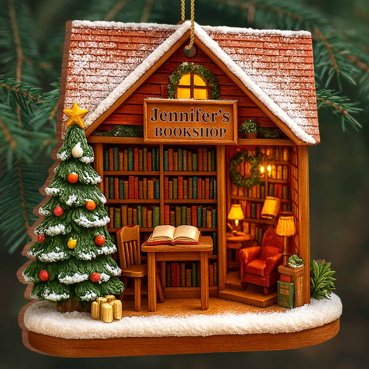 Gift For Book Lovers, Find The Perfect Story In A Charming Bookshop, Personalized Wood Ornament