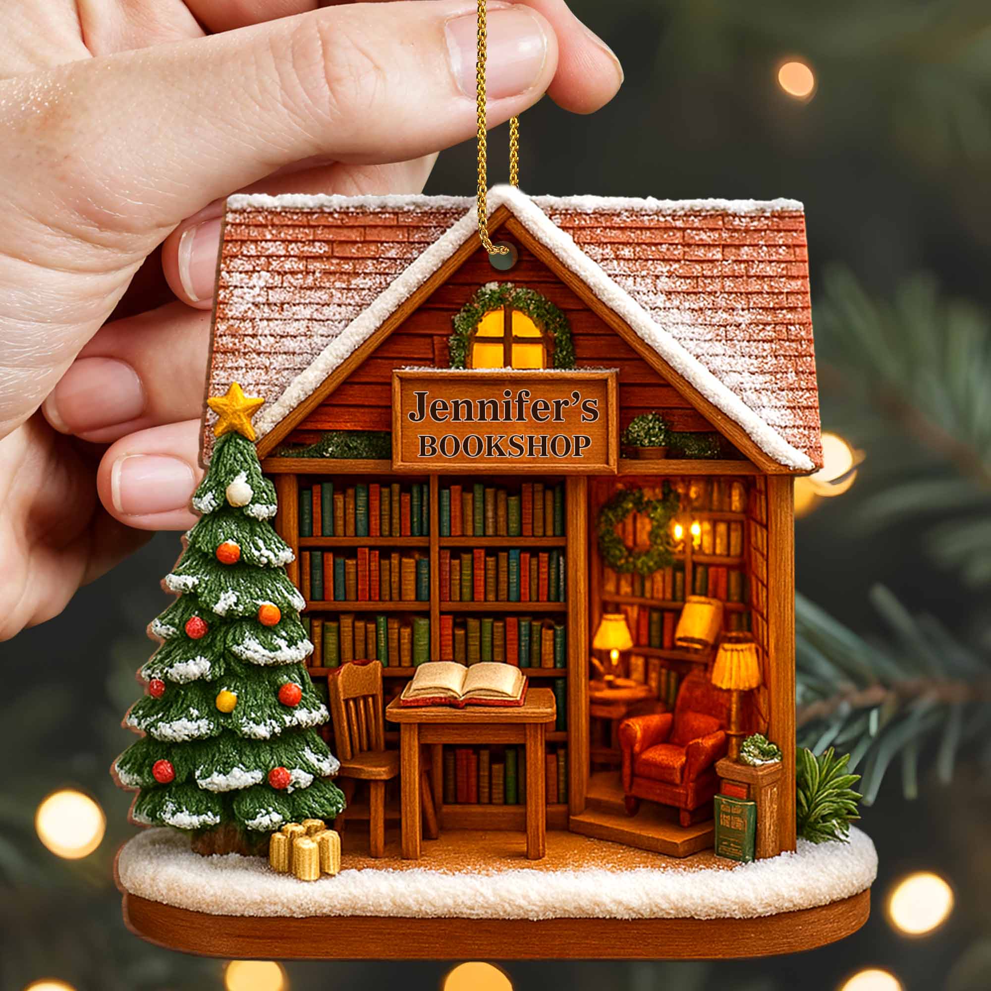 Gift For Book Lovers, Find The Perfect Story In A Charming Bookshop, Personalized Wood Ornament