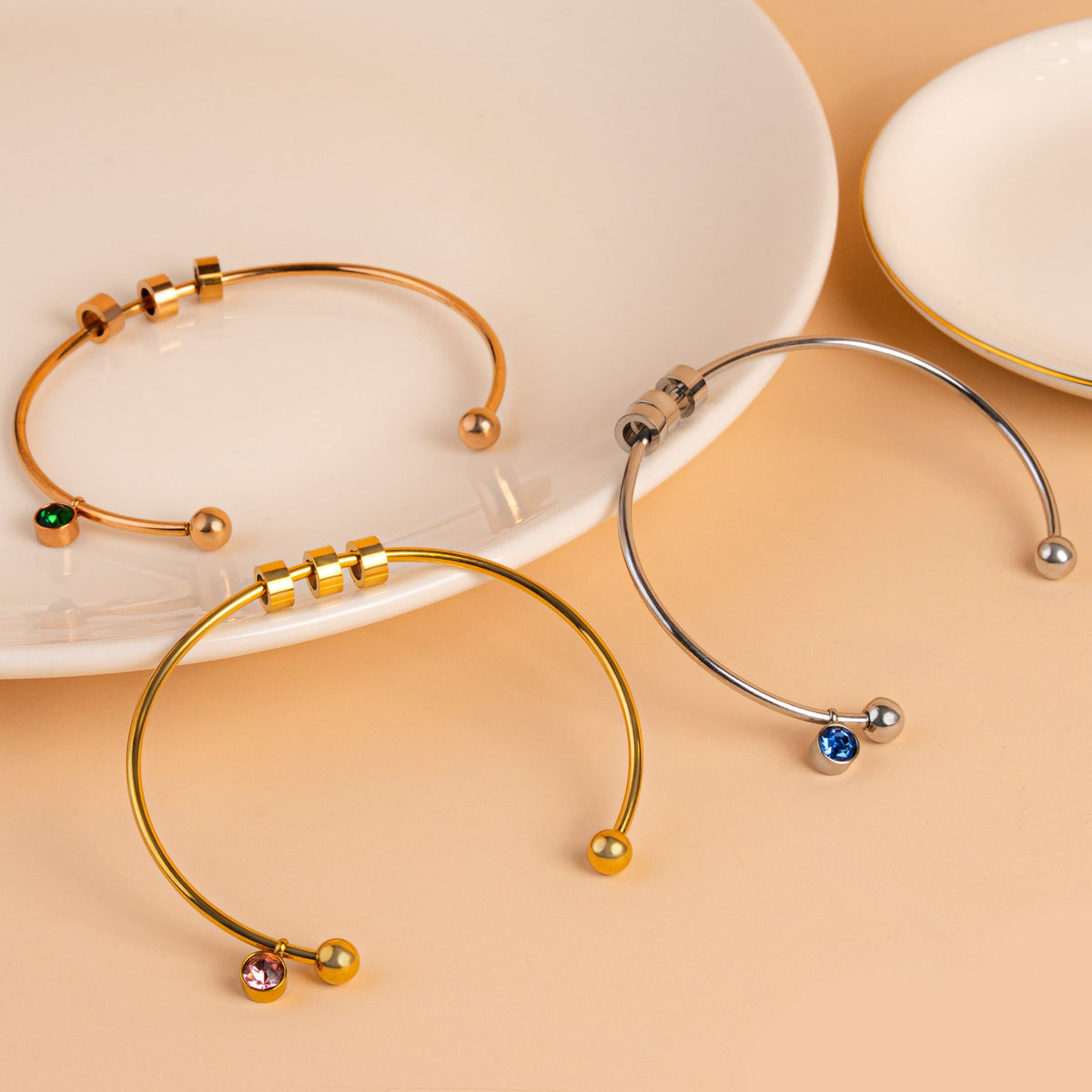 Personalized Engravable Bead Name Cuff Bracelet With Birthstone