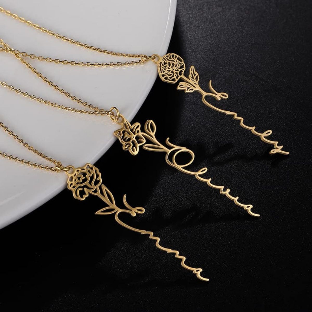 No Rain No Flowers,Never Forget That I Love You - Personalized Birth Flower Name Necklace