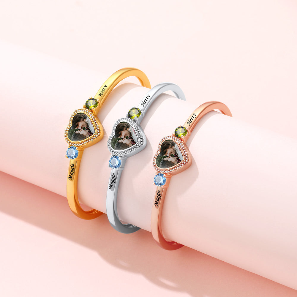 Personalized Birthstone Photo Card Cuff Bracelet For Women