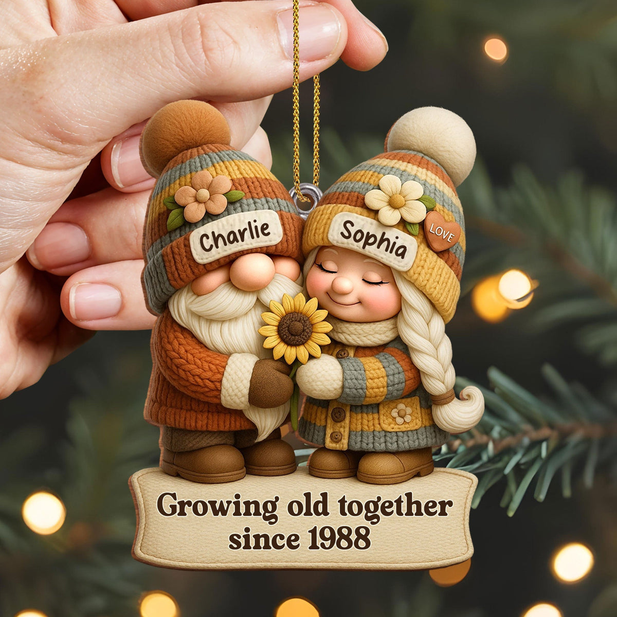 Growing Old Together Couple Ornament, Personalized Wood Ornament