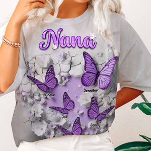 Personalized Crack In A Wall Butterfly All-over Print T Shirt Gift For Grandma