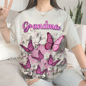 Personalized Crack In A Wall Butterfly All-over Print T Shirt Gift For Grandma