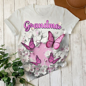 Personalized Crack In A Wall Butterfly All-over Print T Shirt Gift For Grandma