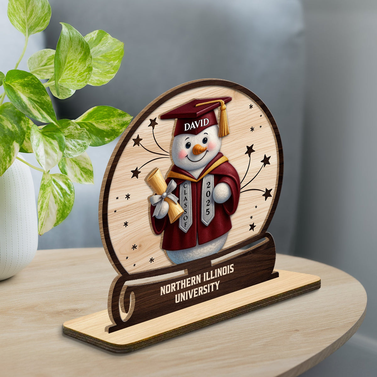 Celebrate Your Graduation, Snowman With Cap And Diploma Personalized Wooden Plaque, Gift For Graduates