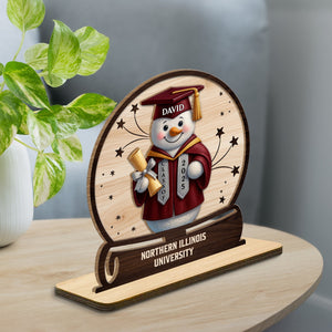 Celebrate Your Graduation, Snowman With Cap And Diploma Personalized Wooden Plaque, Gift For Graduates