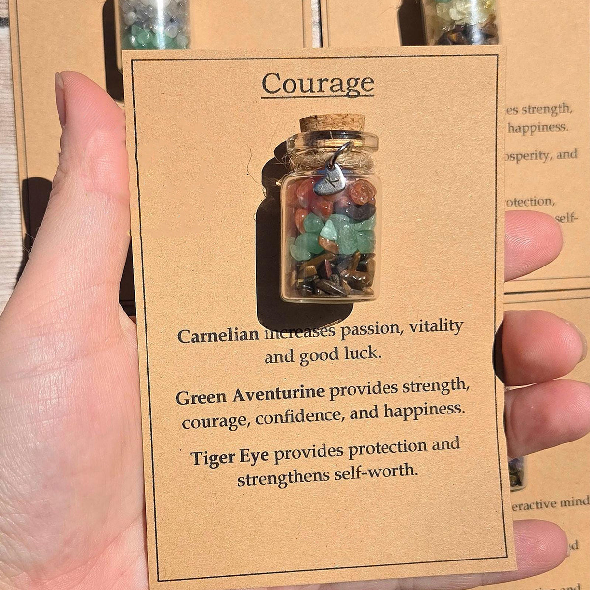 Personalized GOOD LUCK crystal chip bottle.  Lucky charm.  Crystals for new beginnings, exams, interview